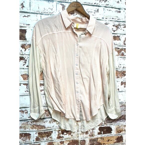 Free People Cape Town Colorblock Stripe Split Back Blouse in Peach Combo - Picture 6 of 12